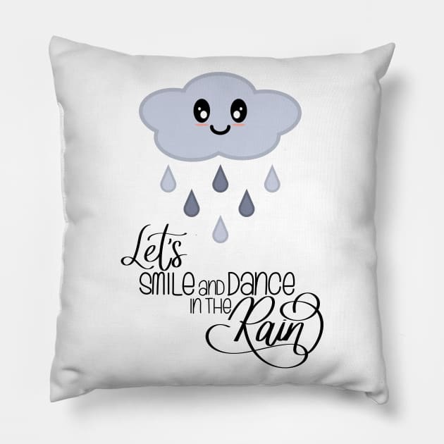 Let's Smile and Dance in the Rain Kawaii Cute Rain Cloud Pillow by Kelly Gigi