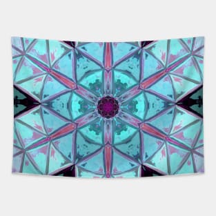 Mosaic Kaleidoscope Flower Blue and Red Tapestry