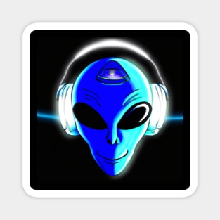 Blue Alien with Headphones Magnet