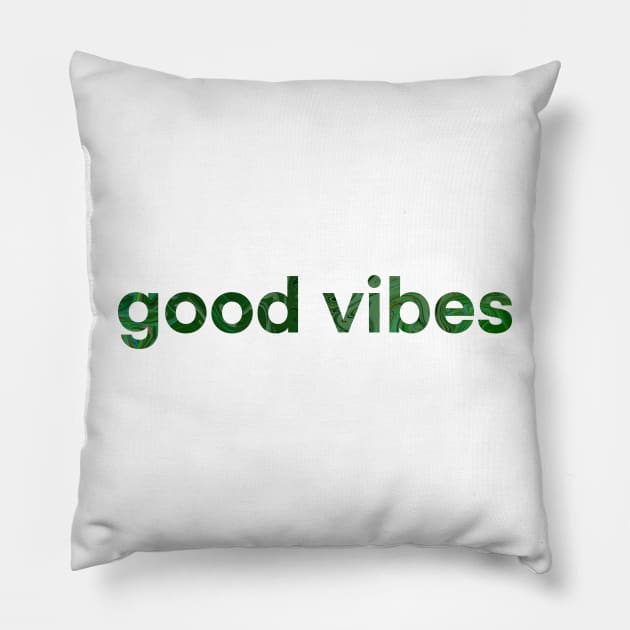 Green swirls good vibes Pillow by mia-alice85