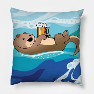 Sea Otter belly up drinking beer Pillow