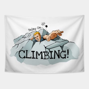 Rock Climber Reaching Tapestry