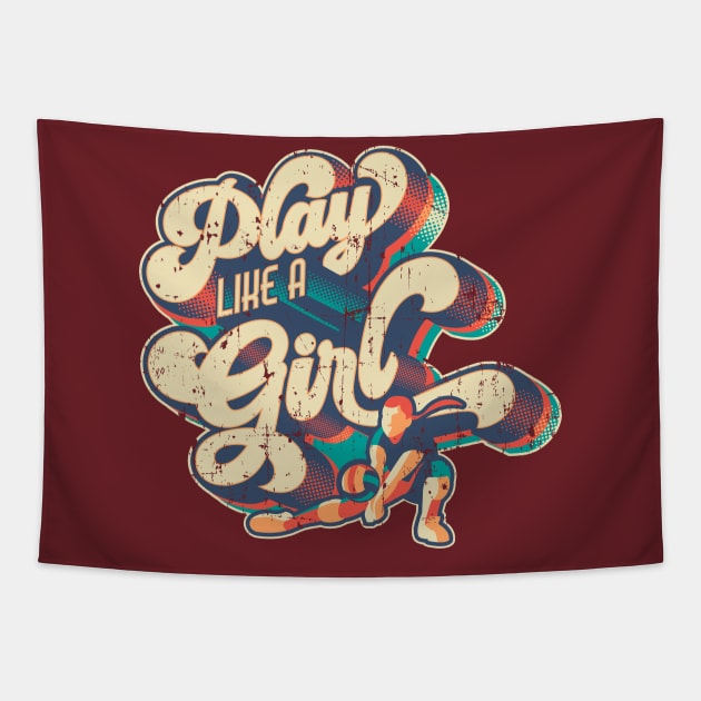 Play like a Girl | Retro Volleyball Design Tapestry by Volleyball Merch