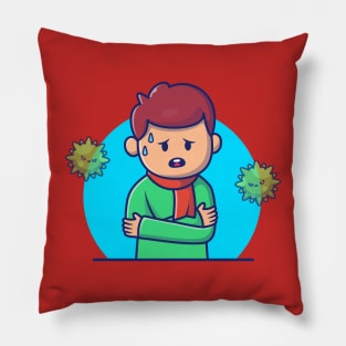 Boy with Fever And Flu Cartoon (2) Pillow