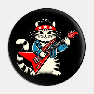 Cat Playing Electric Guitar Rock Music Funny Cat Pin