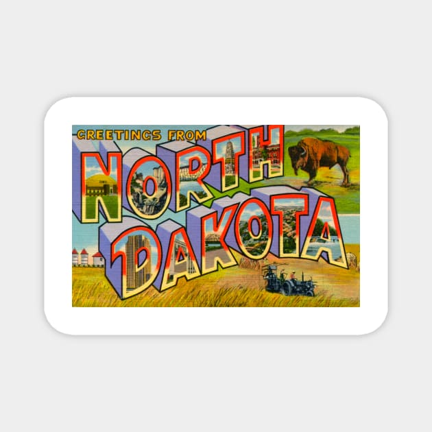 Greetings from North Dakota - Vintage Large Letter Postcard Magnet by Naves