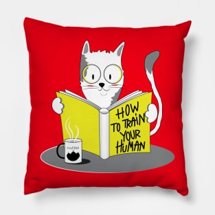 Cute Cat Reading A Human Training Book, how to train human? Pillow