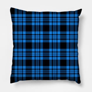 Blue Plaid, Black Tartan; Pattern Design Pillow