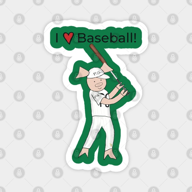 I love Baseball! Left-handed Pig baseball player, batter, baseball Magnet by PiggingJapan