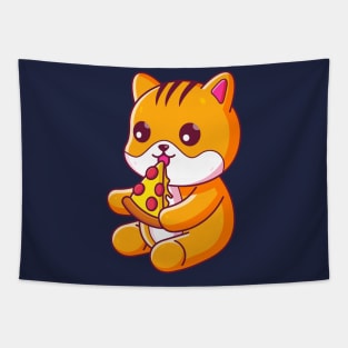 Cute cat eating pizza Tapestry