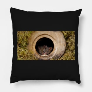 two wild mice in a log pile house Pillow