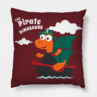 Vector illustration of dinosaur pirate on a ship at the sea Pillow