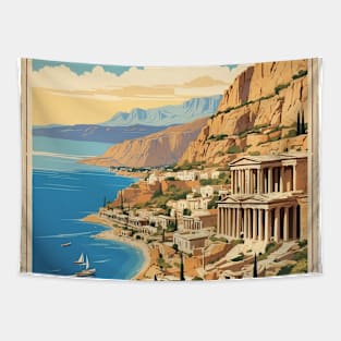 Corinth Greece Vintage Tourism Travel Tapestry