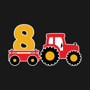 Kids 8th Birthday Boys Tractor Farmer Birthday T-Shirt