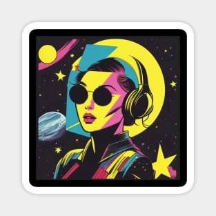 Retro Futurism Pop Art Girl with Retro Headphones Magnet