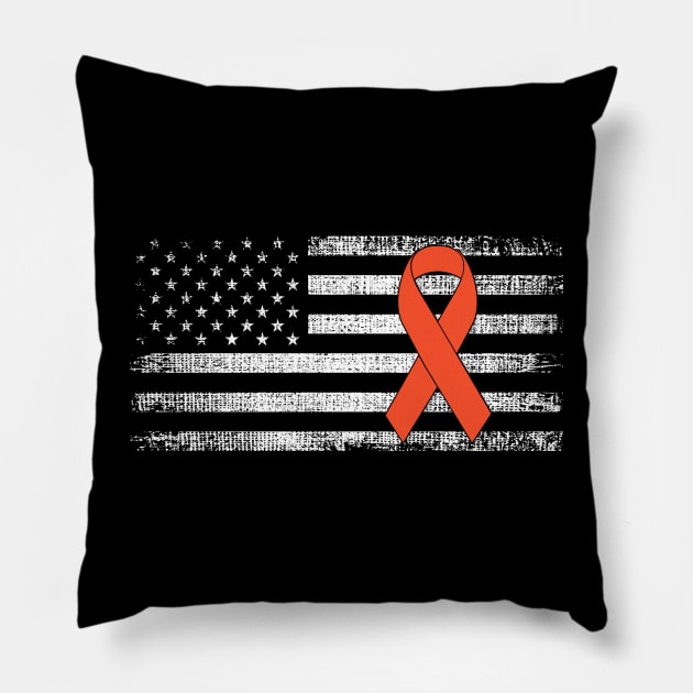 Kidney Cancer Awarenes Ribbon Classic American Flags Pillow by Gendon Design