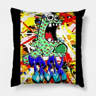 dinosaur, trex, dino, graffiti, rap, spray, skate, street, Pillow