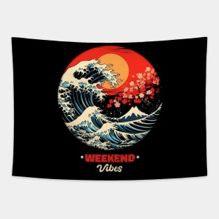 The Great Wave of Kanagawa in Japanese art style- Weekend Vibes Tapestry