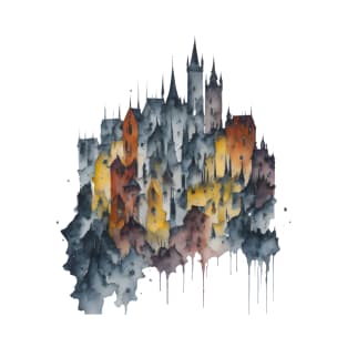 Medieval Cityscape Abstarct Watercolour T-Shirt