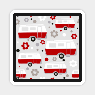 Vintage Caravan in Red, White and Grey Magnet