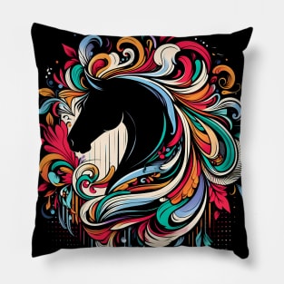 horse head colorful mane Pillow