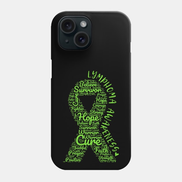 Lymphoma Awareness Lime Green Ribbon With Positive Words Phone Case by Rosemarie Guieb Designs