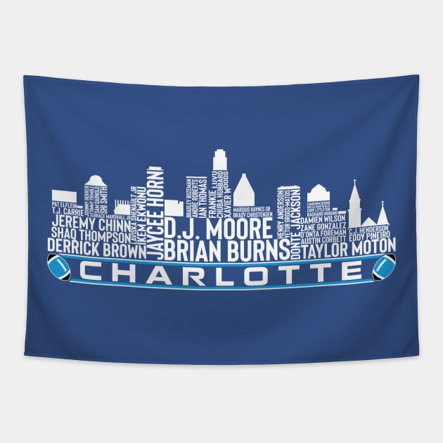 Carolina Football Team 23 Player Roster, Charlotte City Skyline Tapestry by Legend Skyline