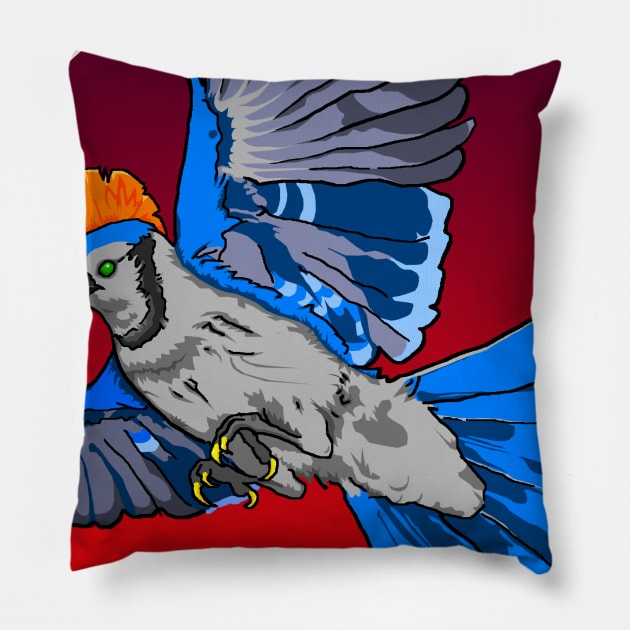 Blue Jay Punk Rock with an Orange Mohawk Pillow by Dragonzilla