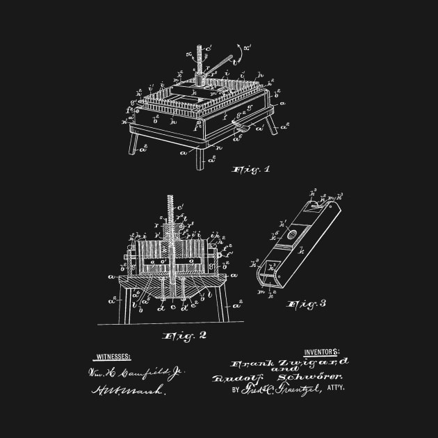 Wine Press Vintage Patent Hand Drawing by TheYoungDesigns