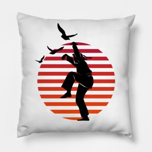 Master of Defense Karate Kick on Sunset Pillow