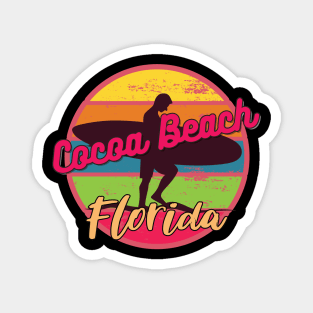 Cocoa Beach Florida Surfing Retro Sunset Magnet