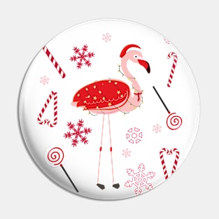 Flamingo with Christmas candy and snowflakes Pin