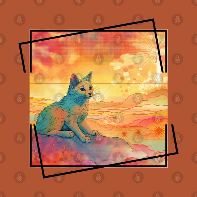 Summertime Cat Enjoying Outside For Summer Solstice With Colorful Background With Nature Scene With Cat Being Cute For Pet Owner Who Loves by New Otaku 64