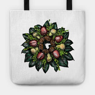 Vintage Pear Apple Wreath Pen and Ink Tote