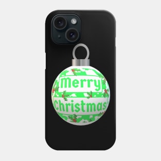 Christmas Tree Ornament with Merry Christmas, Green and White Peppermint and Red Holly Berries Phone Case