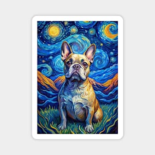 French Bulldog Dog Breed Painting in a Van Gogh Starry Night Art Style Magnet