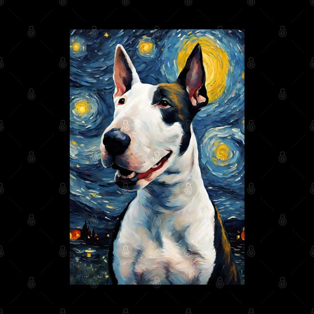 Adorable Bull Terrier Dog Breed Painting in a Van Gogh Starry Night Art Style by Art-Jiyuu