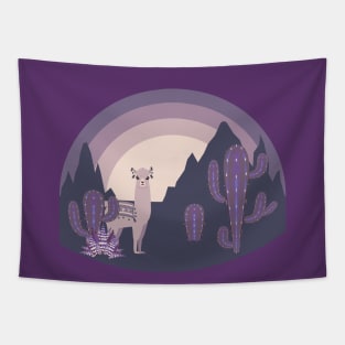 Night Llama with Cacti Tapestry