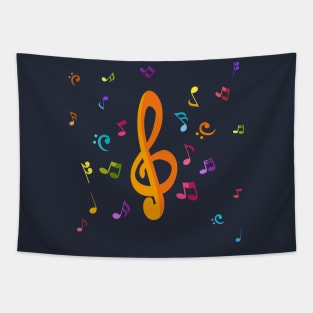 Colorful music notes with treble clef Tapestry