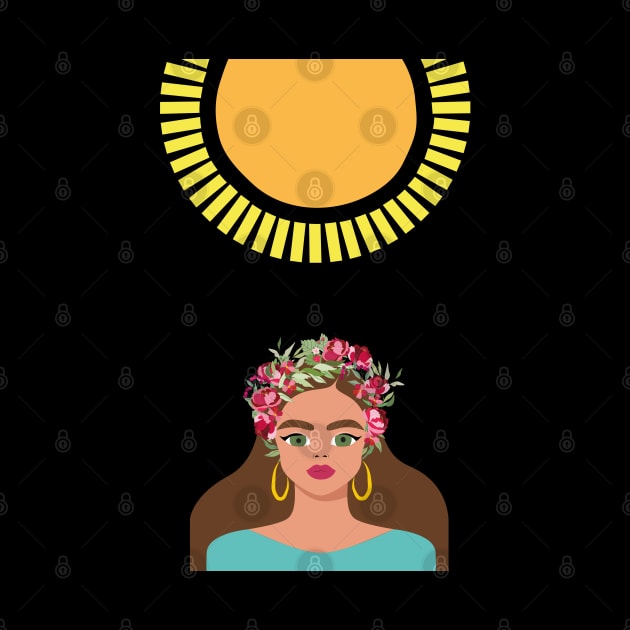 Sunset with Homage to Frida Kahlo mexican women by Maia Pretty Designs