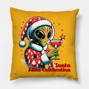 Interstellar Holiday Toast - Santa Alien Celebration Pillow