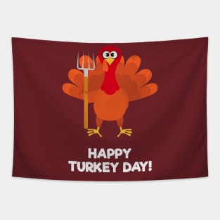 Cute Turkey With Garden Fork Happy Turkey Day Tapestry