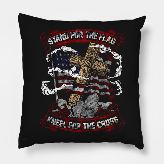 Stand For The Flag Kneel For The Cross Pillow by Eugenex