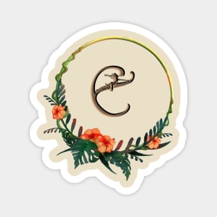 Letter E in tropical circular flower frame with girl figure Magnet