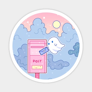 A small ghost sends a letter through a mailbox Magnet