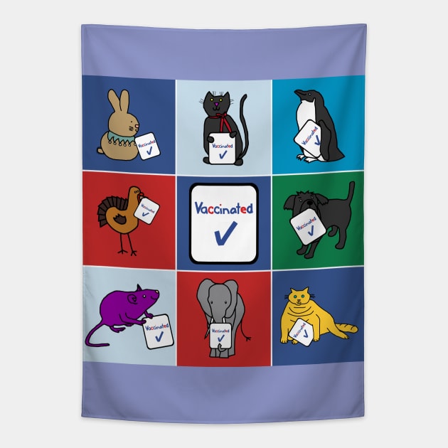 Cute Animals with Vaccinated Signs Tapestry by ellenhenryart