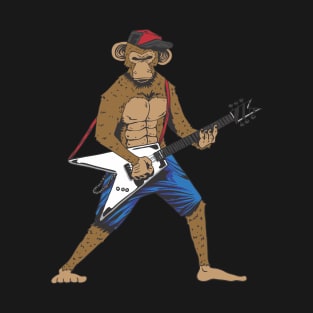 Funny Monkey Playing The Electric Guitar Musician Guitarist T-Shirt