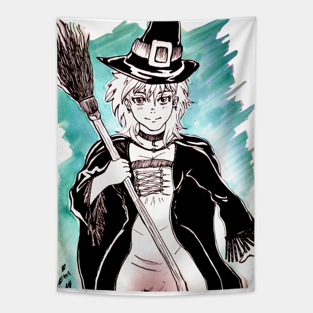 Witch with kawaii sympathy Tapestry by Estef Mos Art