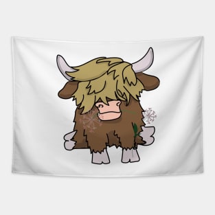 Highland Cow Eating Flowers Tapestry