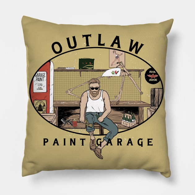 motorcycle garage Pillow by FyanWorkSpace